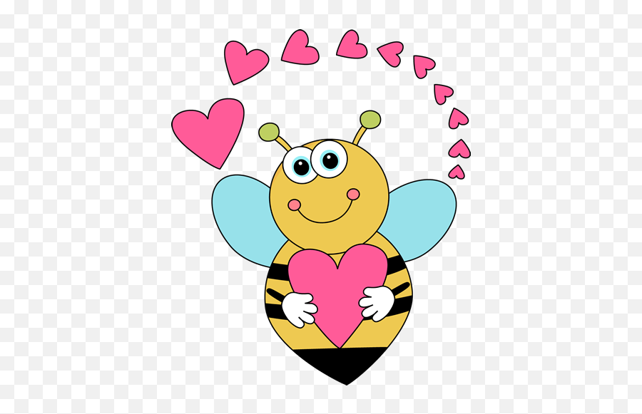 Cartoon Valentineu0027s Day Bee And Hearts Clip Art - Cartoon Clipart Valentines Day Cartoon Png,Cartoon Heart Png