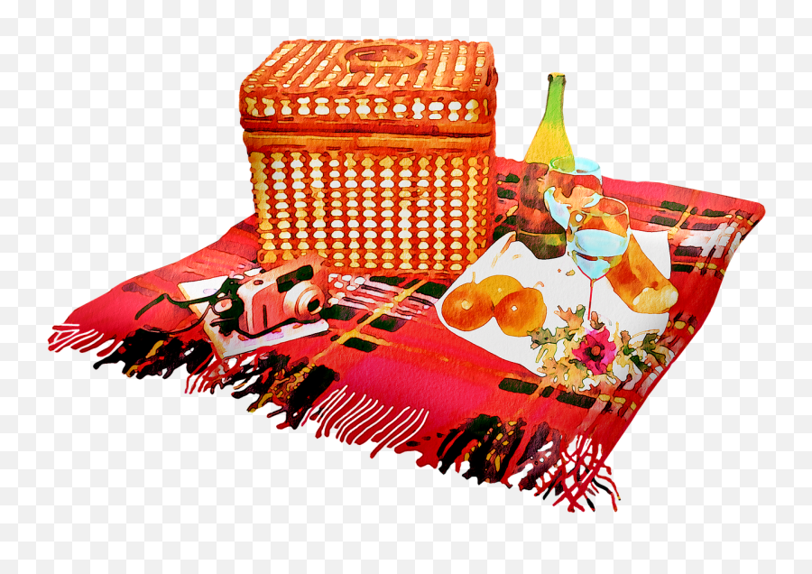 Watercolor Wine Picnic Basket - Free Image On Pixabay Box Png,Picnic Blanket Png