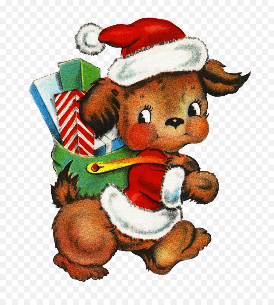 Charming Vintage Christmas Clip Art - Dog Christmas Clipart Transparent Png,Christmas Gifts Png