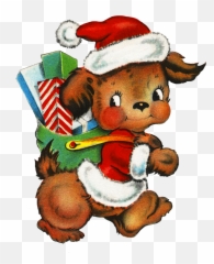 Charming Vintage Christmas Clip Art - Dog Christmas Clipart Transparent Png,Christmas Gifts Png