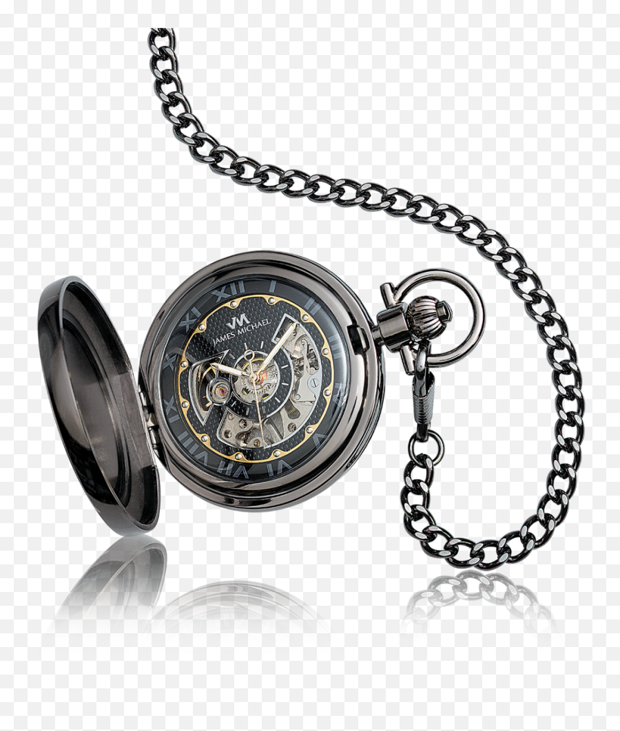 Satin Gunmetal James Michael Skeleton Dial Pocket Watch - Cross Necklaces For Men Png,Pocket Watch Png