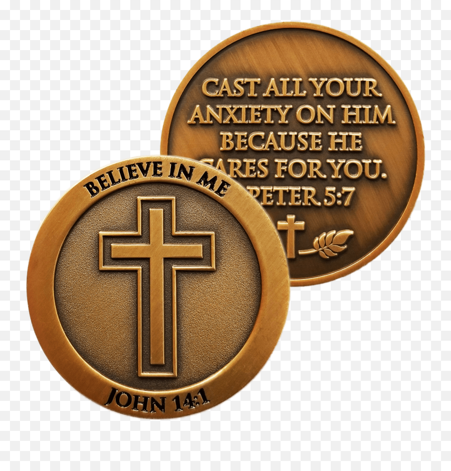 Donu0027t Be Anxious Antique Gold Plated Christian Challenge Coin - 1 Peter 57 Be Anxious Christian Challenge Coin Png,Anxious Icon