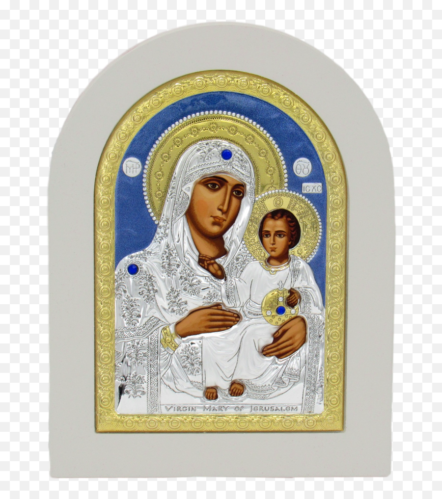 Silver Plated Icon Of Madonna With The Child White Frame - 6 X 8 Madonna And Child White Png,Gin Icon