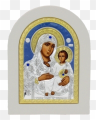 Silver Plated Icon Of Madonna With The Child White Frame - 6 x 8 And png