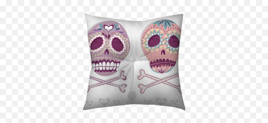 Mexican Skull Set Colorful Skulls With Flower And Heart Ornamen Tufted Floor Pillow - Square U2022 Pixers We Live To Change Cushion Png,Mexican Skull Png