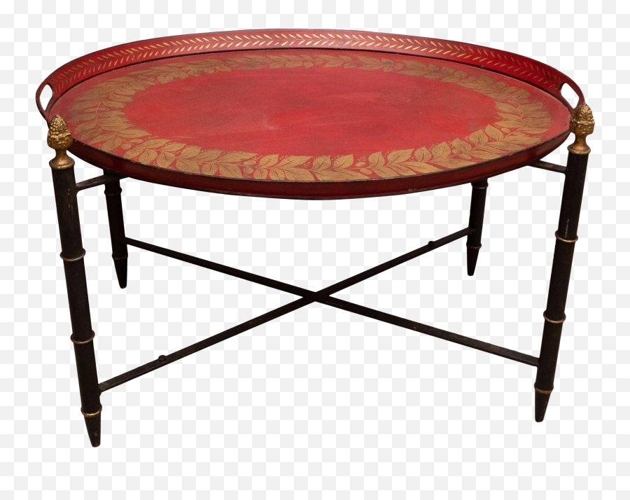 Red Tole Table With Decorative Oval Top And X - Frame Base Table Png,Red Oval Png
