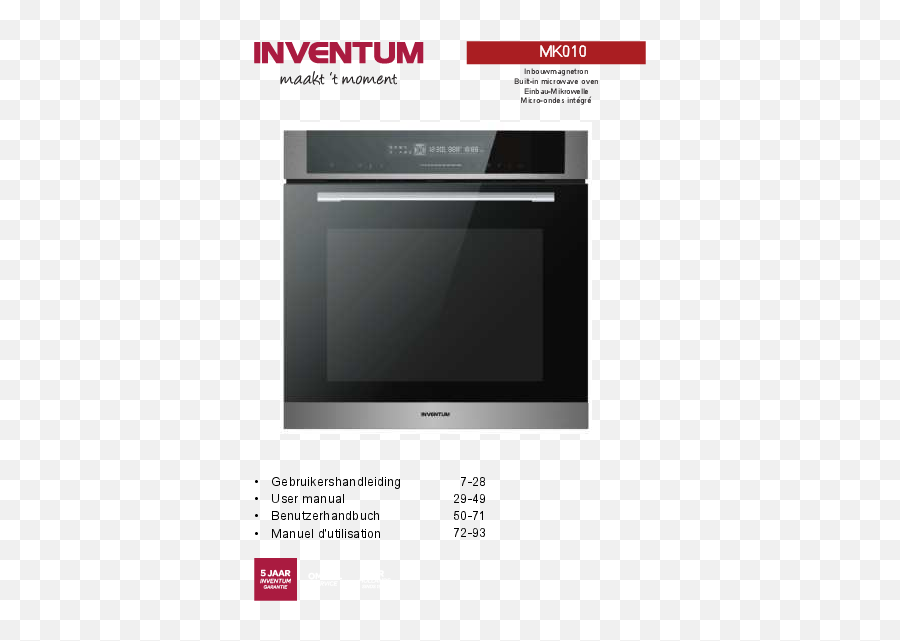 Inventum Mk010 Built - In Microwave Oven User Manual Manuals Major Appliance Png,Microwave Safe Icon