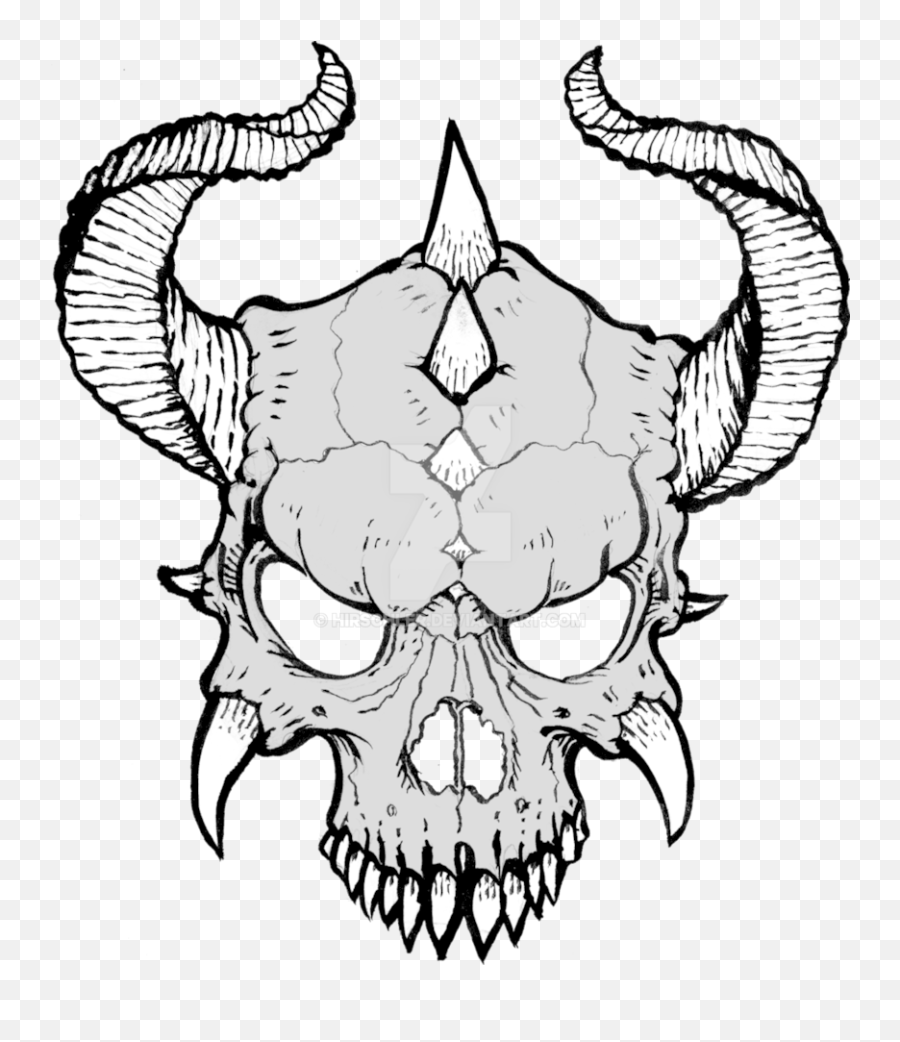 Devil Horns Png - Skull With Horns Draw A Cool Skull Skull With Horns Art,Dinosaur Skull Png