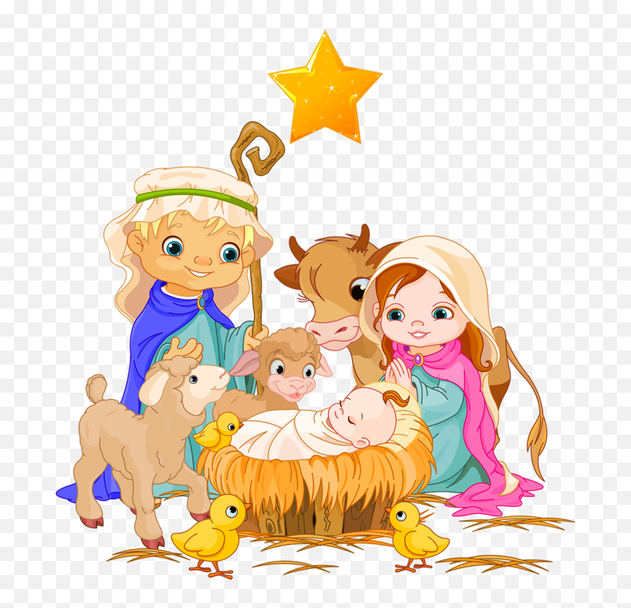 Manger Clipart Vintage T 1368822 - Png Cute Joseph Mary And Baby Jesus,Nativity Scene Png