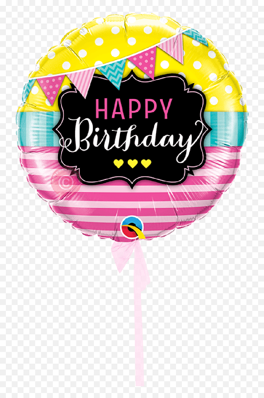 Happy Birthday Pennants And Pink Stripes - Happy Birthday Single Balloon Png,Birthday Balloons Png