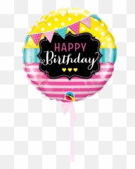Happy Birthday Pennants And Pink Stripes - Single Balloon Png