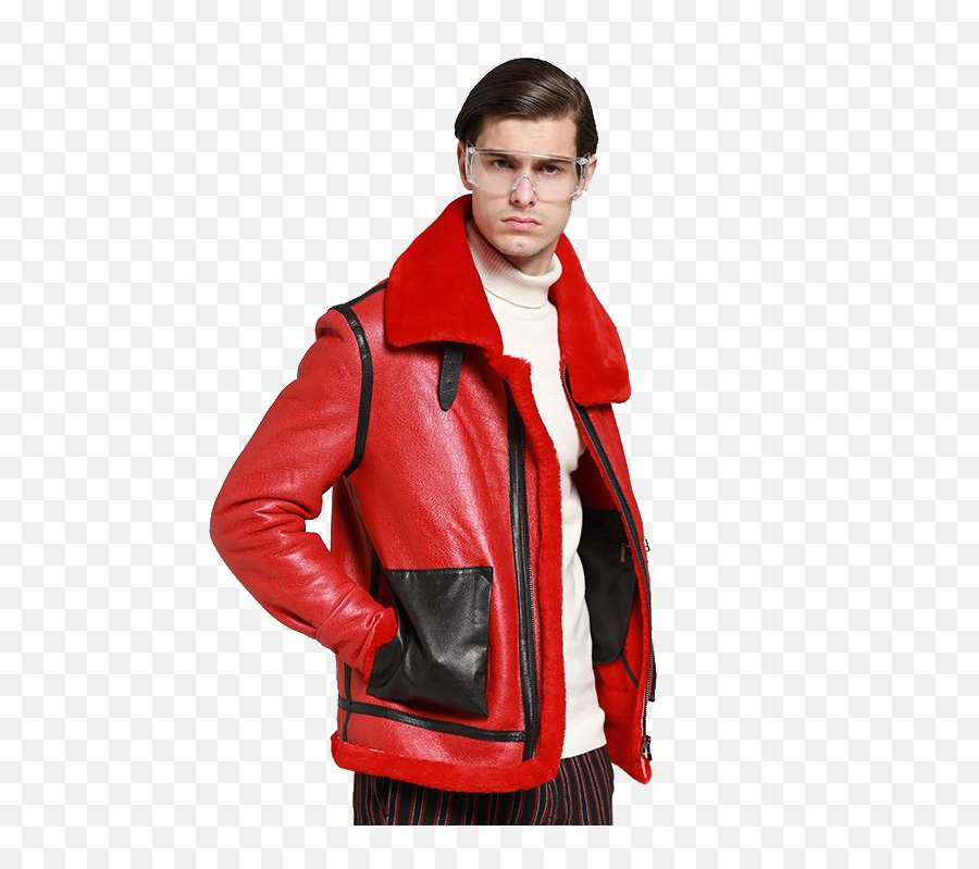 Genuine Leather V Bomber Jacket Fox Fur Collar Lambskin Hip - For Men Png,Icon 1000 Hood Leather Jacket