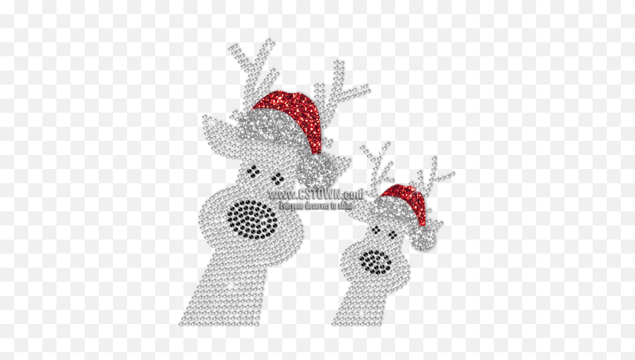 Two Reindeer In Red Christmas Hats Rhinestone Transfer - Cstown Illustration Png,Christmas Hats Png