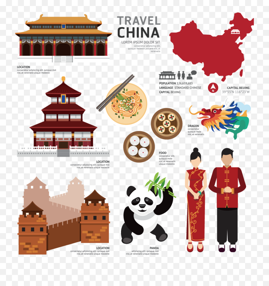 Download China Maptiananmen Of Heaven Great Wall - Poster Chinese Culture Vector Png,Great Wall Of China Png
