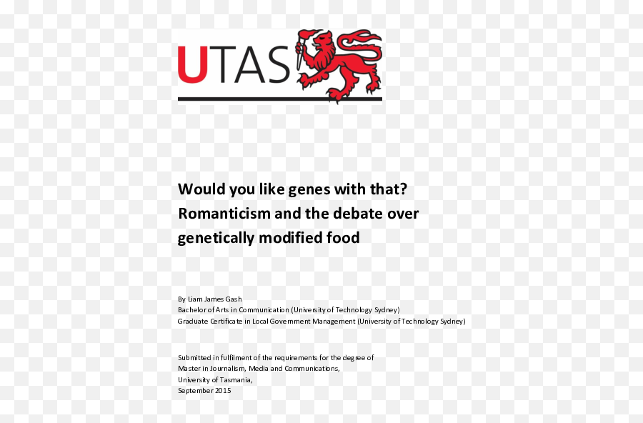 Pdf Would You Like Genes With That Romanticism And The - University Of Tasmania Png,Gash Png