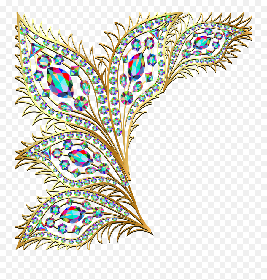 Download Golden Jewellery Gold Earring Feather Gemstone - Peacock Feather With Diamond Png,Gold Earring Png