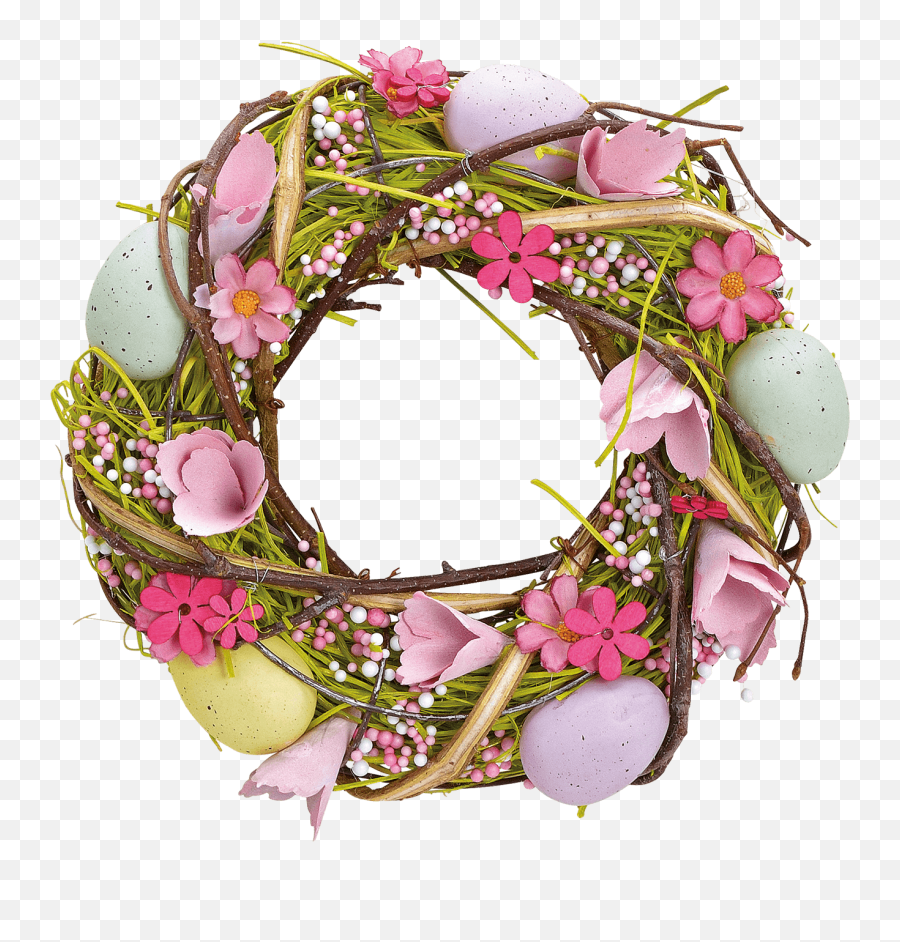 Käthe Wohlfahrt - Online Shop Easter Wreath With Pink Flowers And Colourful Easter Eggs Christmas Decorations And More Couronne De Pâques Allemagne Png,Transparent Pink Flowers