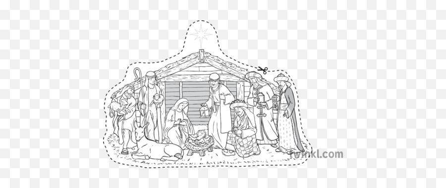 Nativity Scene Black And White 2 Illustration - Twinkl Sketch Png,Nativity Scene Png