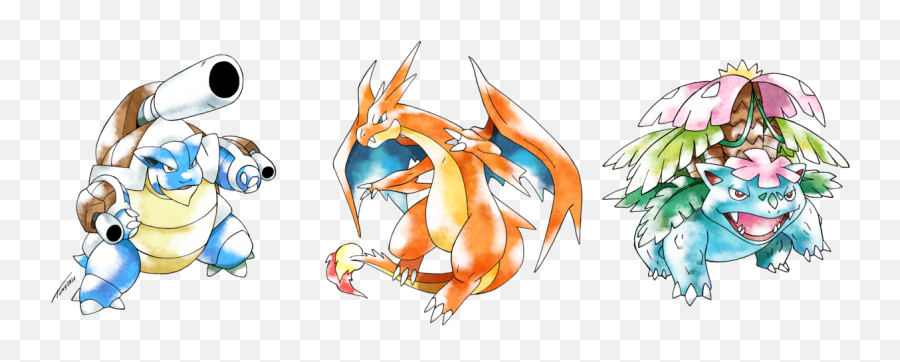 Mega Charizard Venusaur And Blastoise In Classic Red - New Pokemon Old Style Png,Venusaur Png