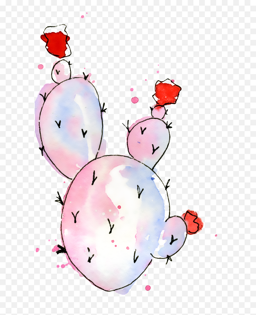 Pink Blue Cactus Watercolor Hand Painted Transparent - Cactus Cartoon Pink Png,Watercolor Cactus Png