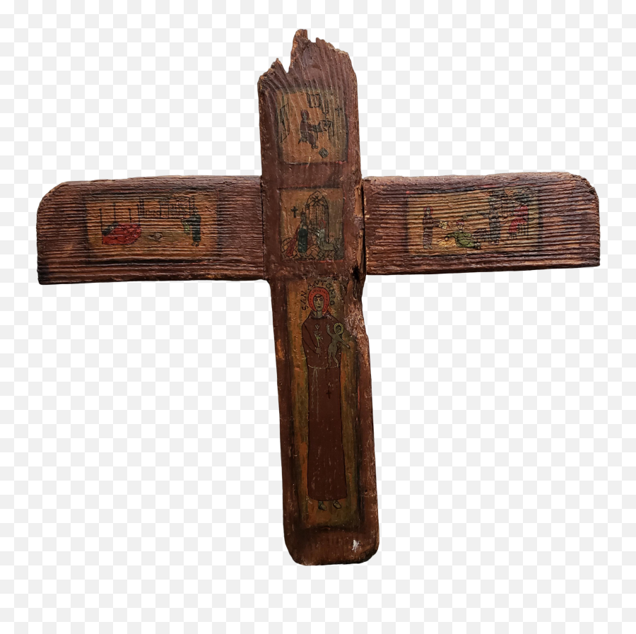 Early 20th Century Puerto Rican San Antonio Hand Painted Wood Icon Cross By A Dalrymple Juan - Christian Cross Png,Lumber Icon