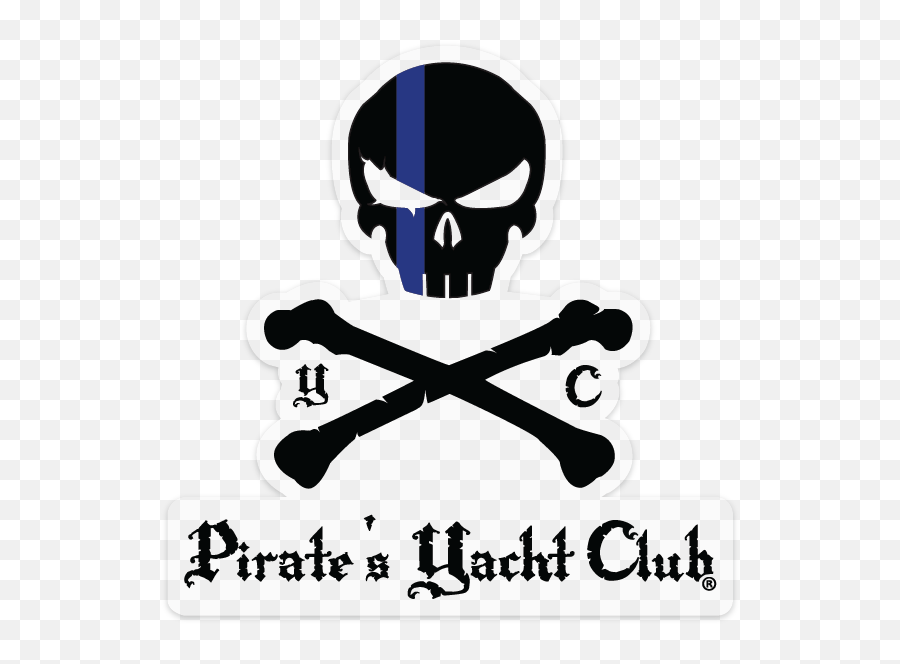 Skull U0026 Crossbones Blue Line Sticker Black Clear 6x6 - Pirate Png,Pirate Transparent