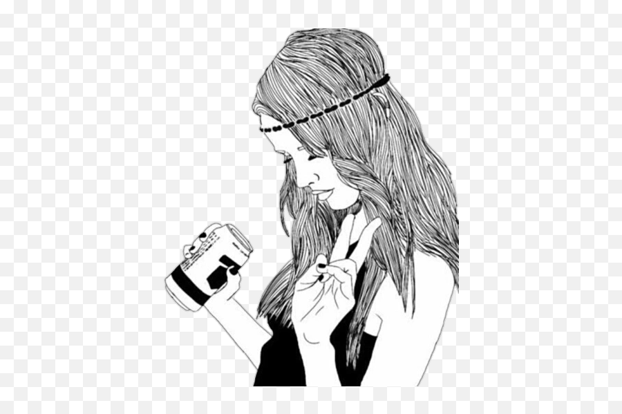 Girl Drinking Drawing Png Image With - Transparent Tumblr Outline Png,Girl Drawing Png