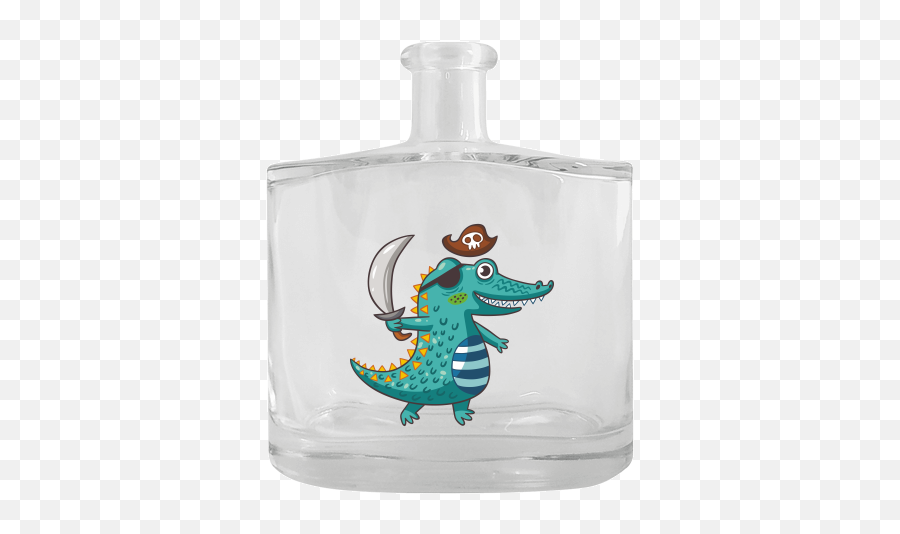 Clear Glass Hip Flask 500 Ml With Printing Crocodile Pirate - Cartoon Png,Alligator Transparent