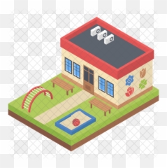Kindergarten Building Icon - Primary School 3d png