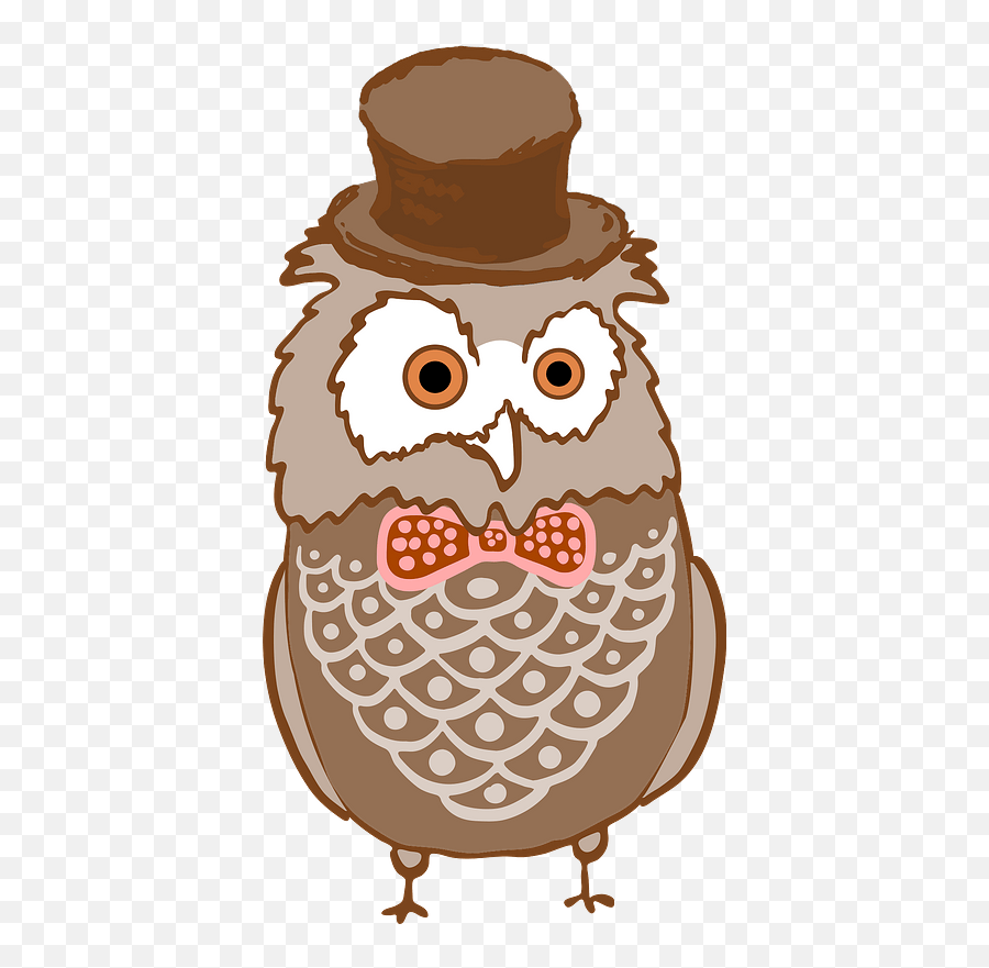 Brown Owl In Bandana Bowtie And Top Hat Clipart Free - Owls Png,Top Hat Transparent
