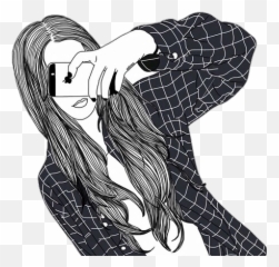 Tumblr Girl Drawing Png 2 Image - Long Hair Black And White
