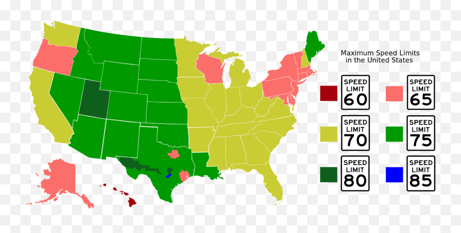 Map Showing Us Speed Limits By State Expert Market - States That Use Electric Chair Png,Usa Map Png