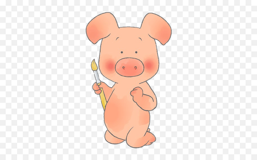 Wibbly Pig Holding A Paint Brush - Domestic Pig Png,Paint Brush Transparent Background