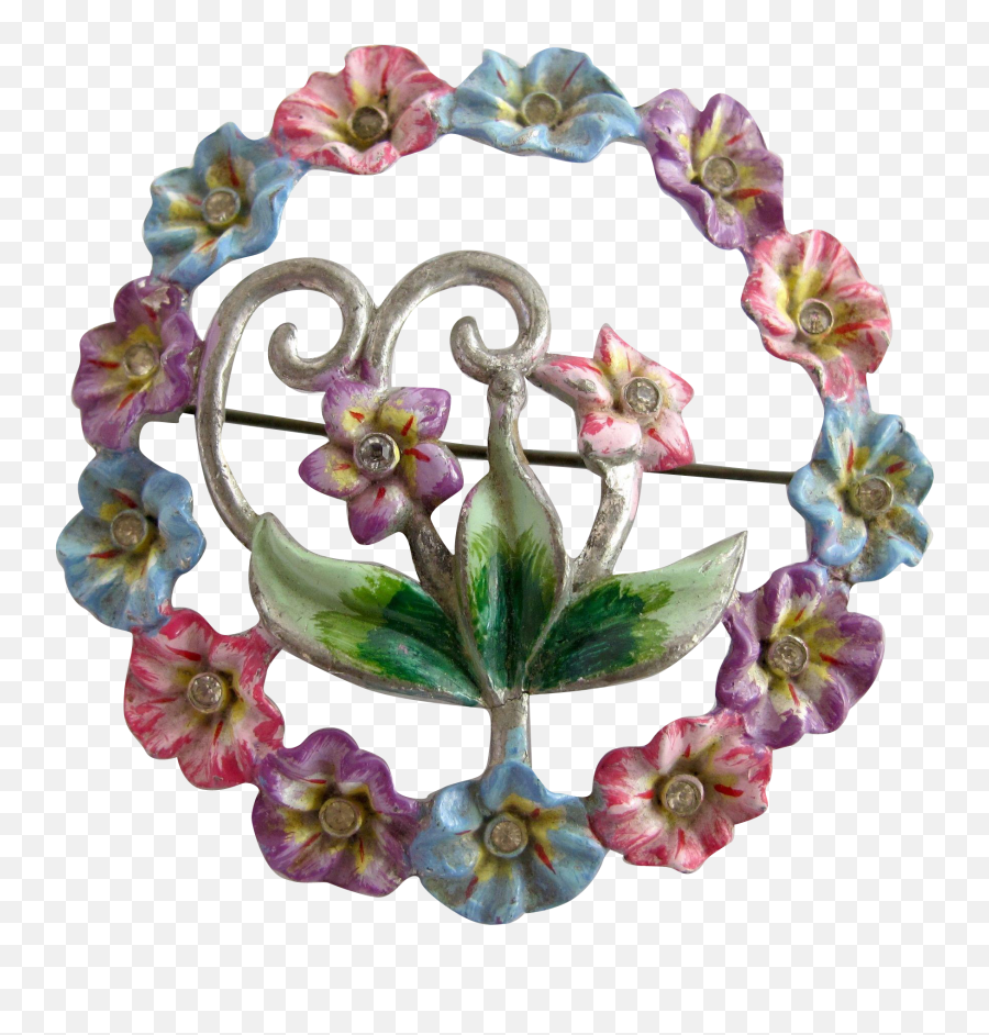 Download Vintage Coro Enamel Pastel Flower Circle Brooch - Artificial Flower Png,Flower Circle Png