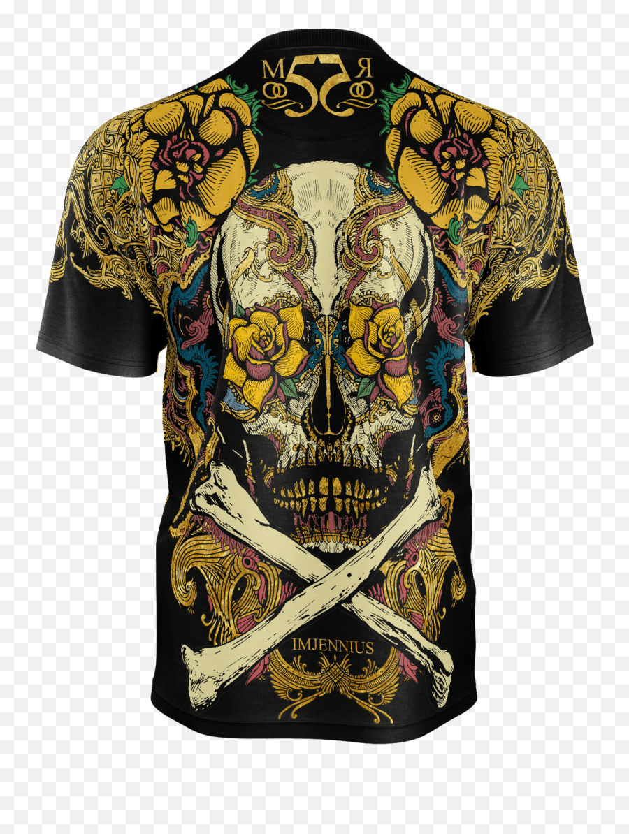 Download Black Mexican Skull Gold Yellow Tshirt Man Shirt Png