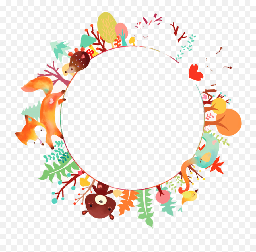 Autumn Fall Leaves Flowers Wreath Frame - Animal Wreath Png,Fall Frame Png