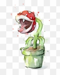 Piranha Plant Watercolor Beach Towel - Mario Characters In png