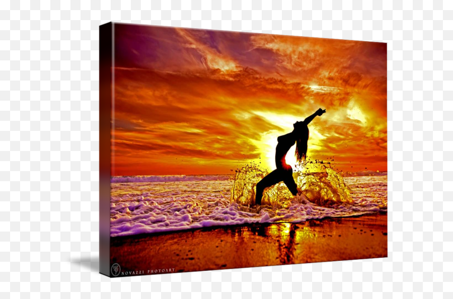 Yogi Woman Yoga Silhouette Backbend Waves Splash By Novazzi Photoart - Red Sky At Morning Png,Yoga Silhouette Png