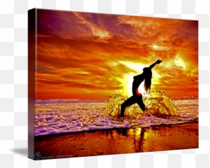 Yogi Woman Yoga Silhouette Backbend Waves Splash By Novazzi Photoart - Red Sky At Morning png