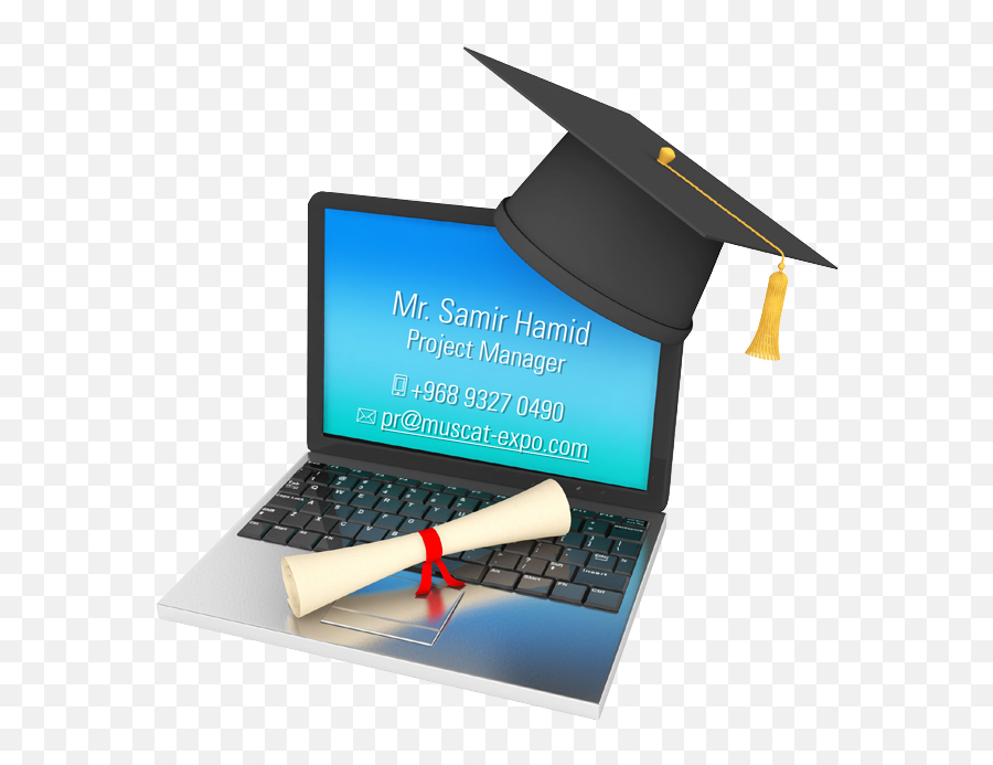 Download For Exhibiting Enquiries And - Laptop With Laptop With Graduation Cap Png,Graduation Hat Png