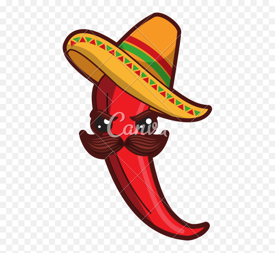 Spicy Chile With Mexican Hat Kawaii Character - Icons By Canva Chiles Png,Mexican Hat Png
