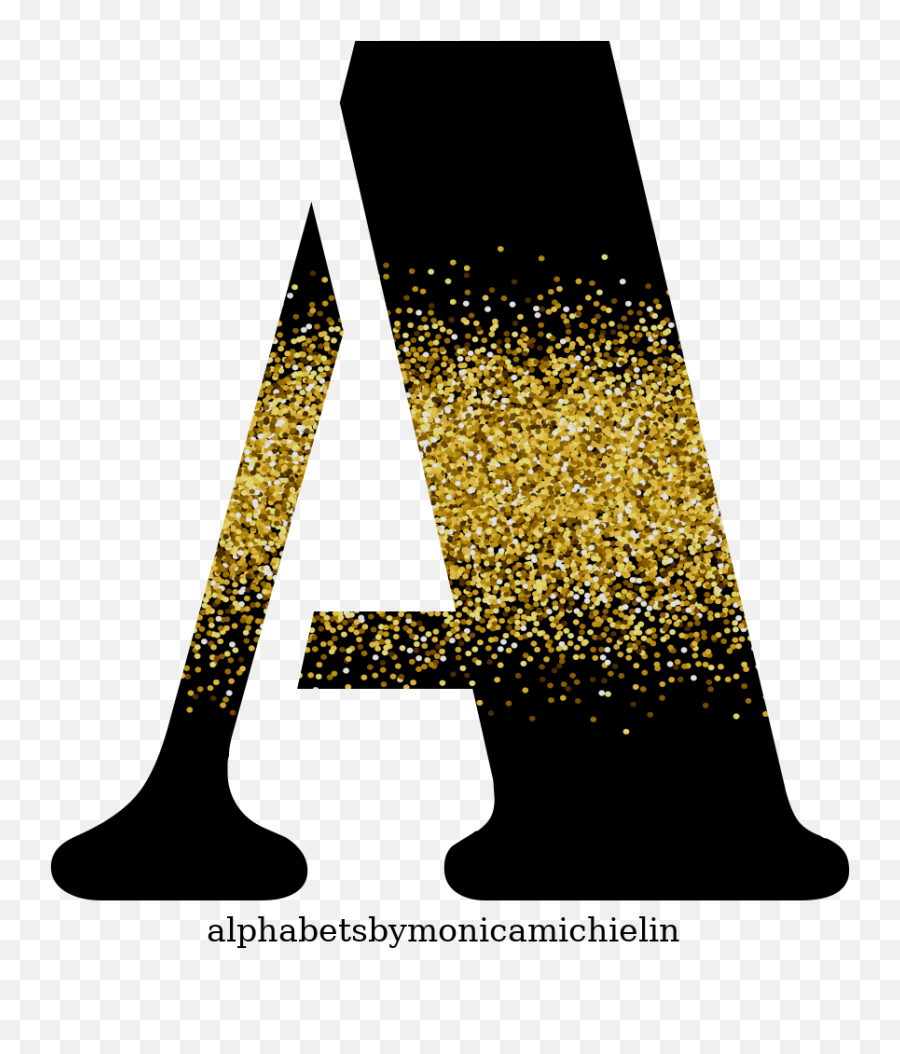 Monica Michielin Alfabetos Alfabeto Glitter Dourado E Preto - Illustration Png,A+ Png