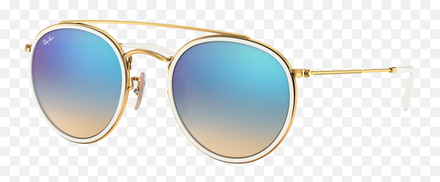 Round Double Bridge Sunglasses In Gold And Blue Ray - Ban White And Gold Ray Ban Sunglasses Png,Icon Ray Ban