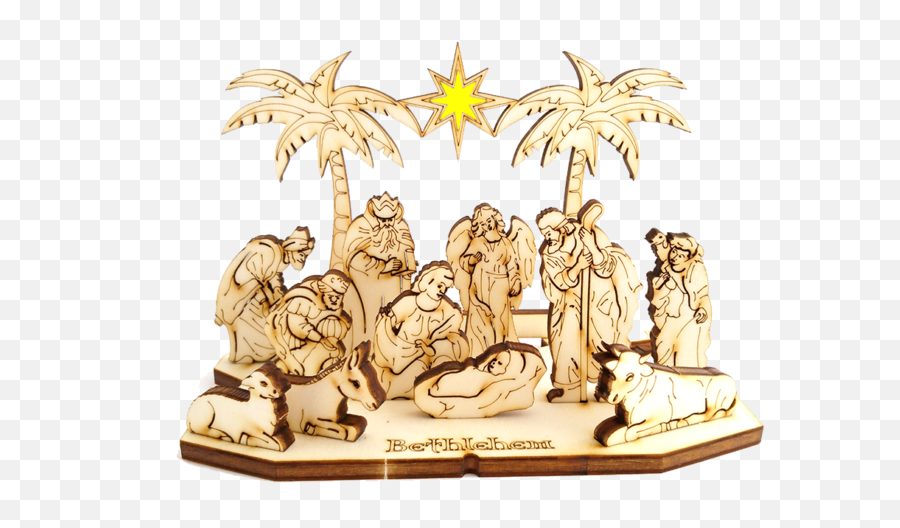 Nativity Set With Star 3d Wooden Puzzle Touchwoodesign - Palm Trees Png,Nativity Scene Icon