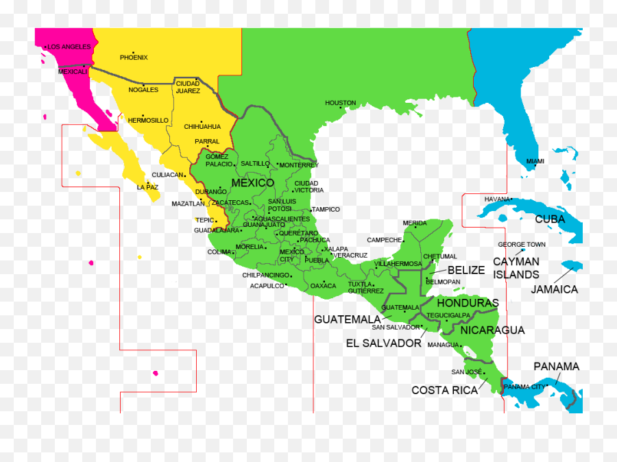 Mexico And Central America Time Zone Map - With Cities Mexico And Central America Grey Map Png,Usa Map Png