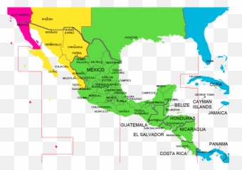 Mexico And Central America Time Zone Map - With Cities Mexico And Central America Grey Map Png,Usa Map Png