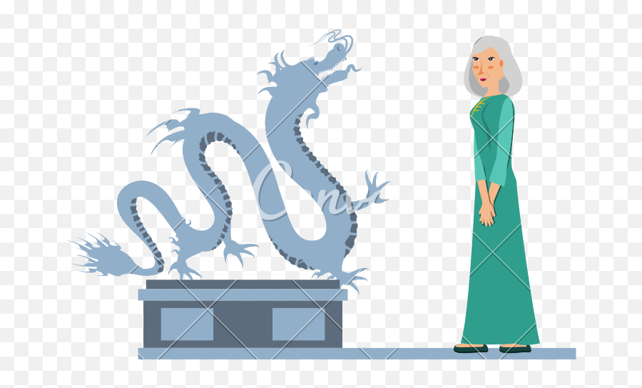 Chinese Dragon Statue With Old Woman - Icons By Canva Illustration Png,Chinese Dragon Transparent