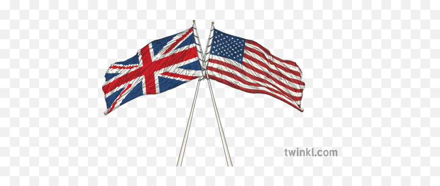 Us And Uk Flags Crossed Countries Alliances Ks2 Illustration - Flag Of The United States Png,Uk Flag Png