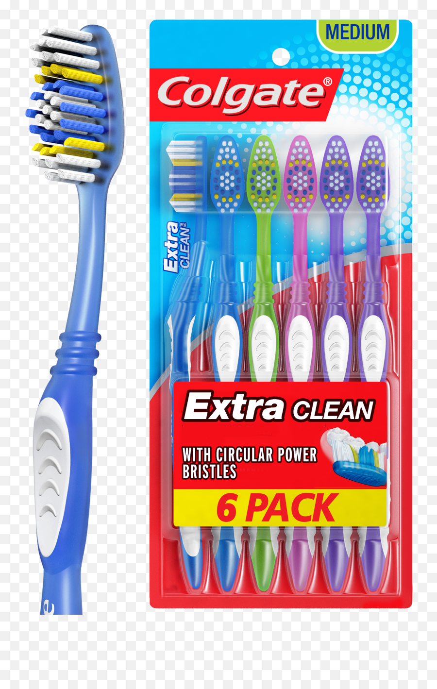 Colgate Extra Clean Full Head Toothbrush Medium - 6 Count Walmartcom Colgate Extra Clean Toothbrush Png,Tooth Brush Png