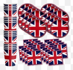 British Flag Party Supplies U2013 Birthdaygalorecom - Britain Uk England British Flag Birthday Party Supplies Set Plates Napkins Cups Tableware Kit For 16 Png,British Icon